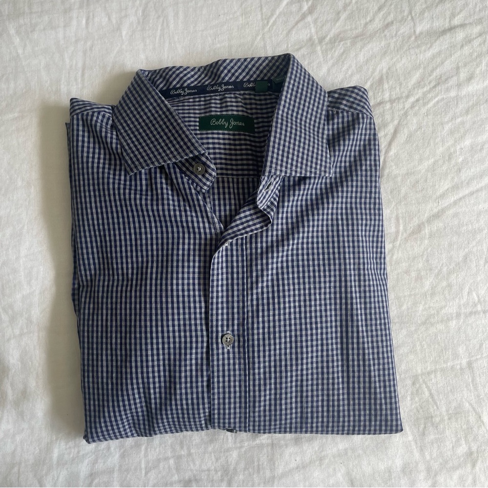 Last Chance! Bobby Jones Gingham Blue Gray 100% Cotton Button Down Dress Shirt
